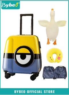 Bybeo 3PCS Kids Luggage Set,Children Travel Suitcase,Minions Rolling Luggages,Child Trolley Bag with Swan Plush Doll,U-Shaped Pillow,Wheels and Telescopic Handle for Kid Toddlers Boys Girls,20 Inch  - Image 1