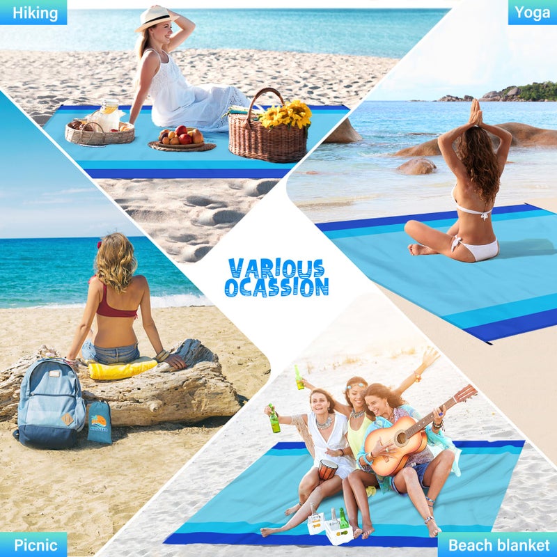 Aroveea Beach Blanket Waterproof Sandproof 1-7 Adult Oversized 78 '' Ã— 81 '' Lightweight Durable Compact Sand Free Beach Mat for Travel Camping Hiking Picnic Blanket - Image 5