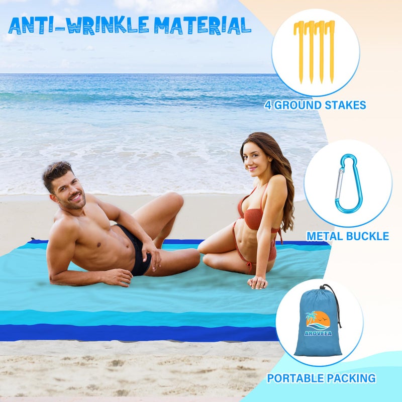 Aroveea Beach Blanket Waterproof Sandproof 1-7 Adult Oversized 78 '' Ã— 81 '' Lightweight Durable Compact Sand Free Beach Mat for Travel Camping Hiking Picnic Blanket - Image 3