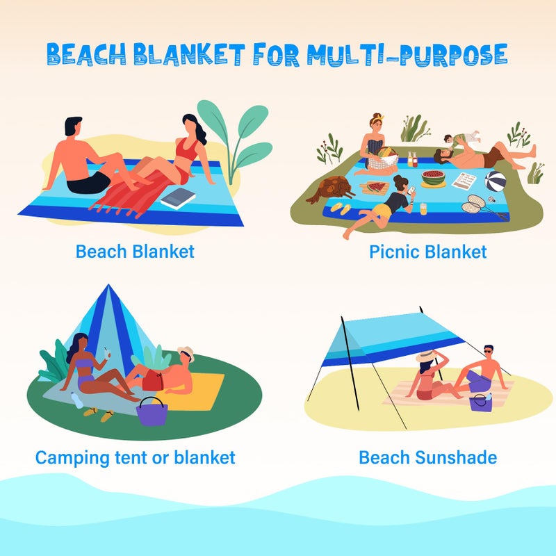 Aroveea Beach Blanket Waterproof Sandproof 1-7 Adult Oversized 78 '' Ã— 81 '' Lightweight Durable Compact Sand Free Beach Mat for Travel Camping Hiking Picnic Blanket - Image 4
