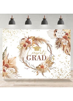 Rsuuinu Boho Floral Graduation Backdrop Congrats Grad Flower Class Of 2023 Banner Background College Prom Party Supplies Decorations Event Decor Portrait Photography Selfie Photo Booth Props 7X5Ft  - Image 2