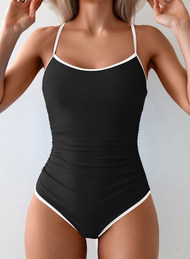 Eomenie Women's One Piece Swimsuit Tummy Control Slimming Bathing Suit Color Block Spaghetti Strap 1 Piece Swim Suit Swimwear - Image 3