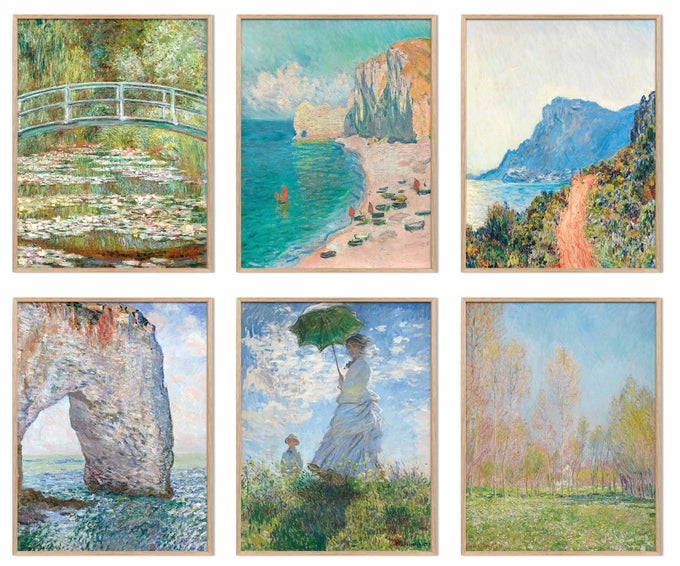 CLAUDE MONET WALL ART PRINTS 6PCS WATER LILIES FINE ARTWORK PAINTINGS VINTAGE FAMOUS ART AESTHETIC POSTERS FOR ROOM DECOR RETRO CANVAS PRINTS