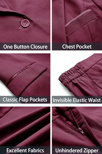 Kelyaa Women's 2 Piece Suit Notched Lapel One Button Slim Fit Business Office Work Tuxedo Blazer Pants Set Burgundy - Image 4