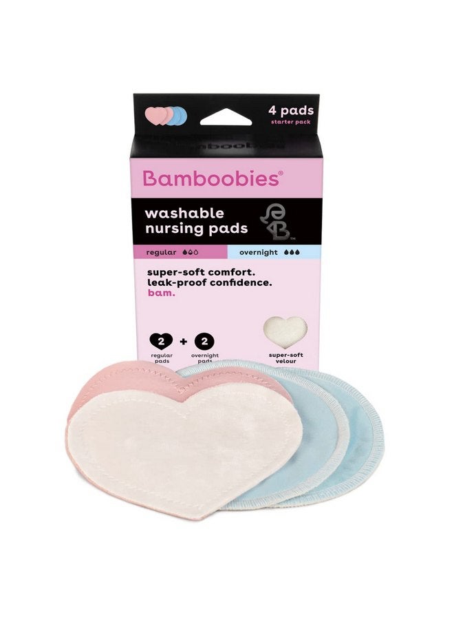 Bamboobies Women’s Nursing Pads, Reusable and Washable, Pink Regular and Blue Overnight, Variety Pack, Leak-Proof Pads for Breastfeeding, 2 Pairs - Image 1