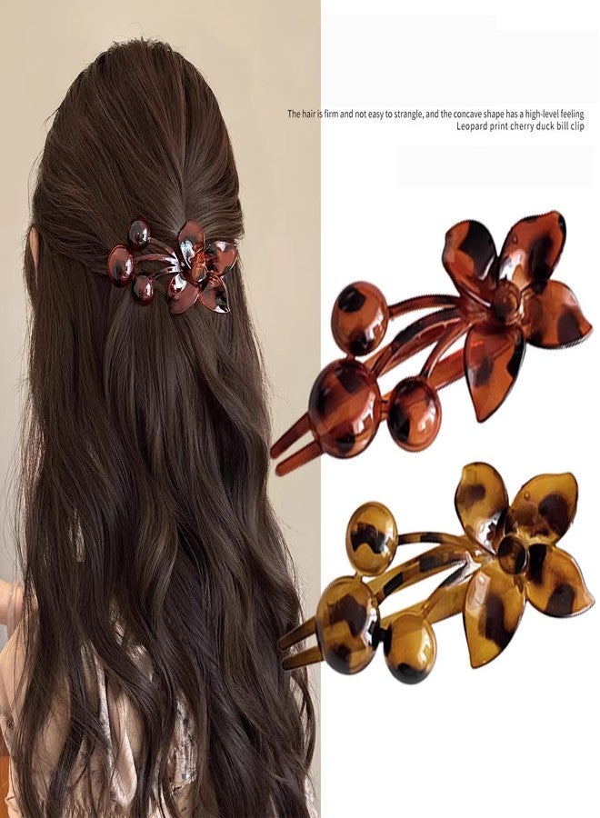 Melodio 3PCS Leopard Print Cherry Alligator Hair Clips for Women, Korean Fashion Duckbill Barrettes, Elegant Non-Slip Hair Accessories for Updos, Ponytails - Image 2