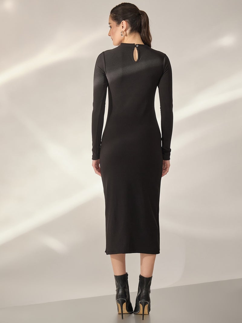 بانيت فستان طويل (Long) مضلّع محكم لتقسيم الجسم (Bodycon) - Image 1