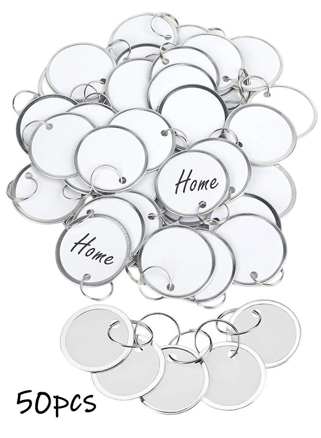 50 Pcs Key Tags 1 Inch White Paper Labels Writable Round Plastic Key Chain Tags with Split Rings Sturdy Lightweight Item Identifiers - Image 1