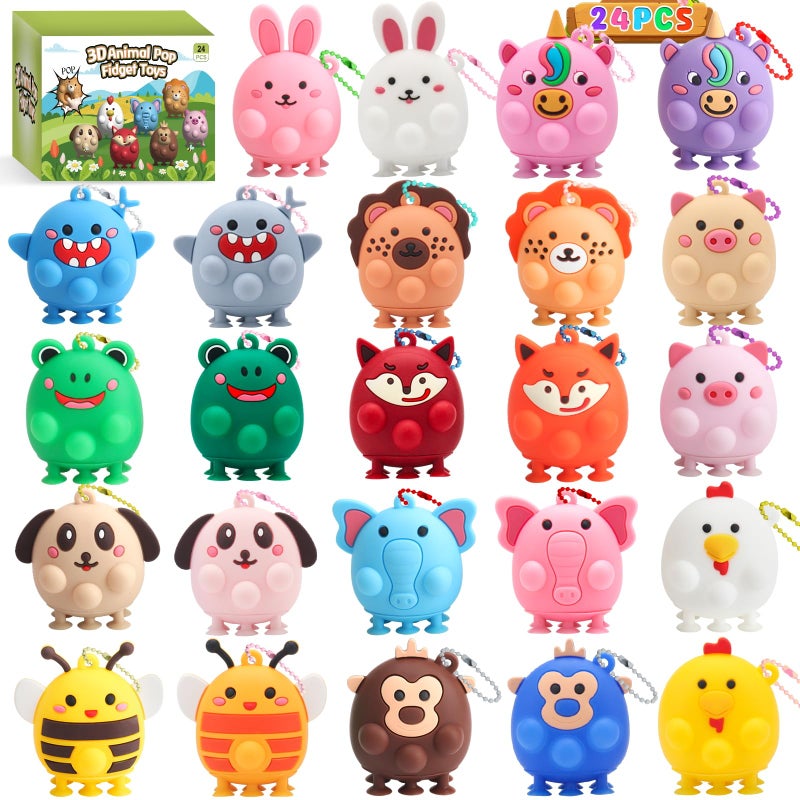 DREACAREFT 24pcs Party Favors for Kids 3D Animal Pop Fidget Toys Bulk for Goodie Bag Stuffers Treasure Box Toys for Classroom Pinata Stuffers Carnival Prizes Bath Suction Toys for Toddlers - Image 2