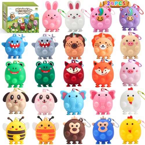 DREACAREFT 24pcs Party Favors for Kids 3D Animal Pop Fidget Toys Bulk for Goodie Bag Stuffers Treasure Box Toys for Classroom Pinata Stuffers Carnival Prizes Bath Suction Toys for Toddlers - Image 1