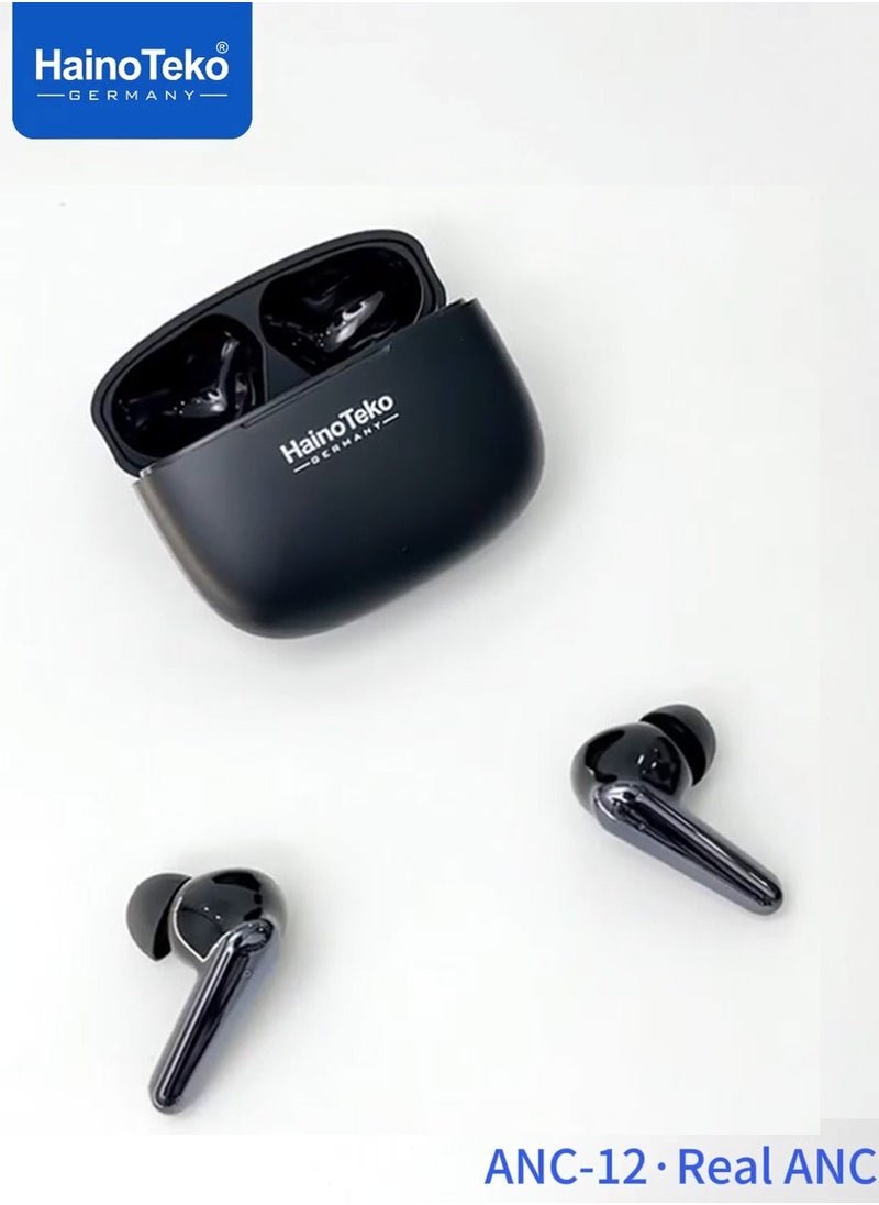 Haino Teko Haino Teko ANC-12 Real ANC Bluetooth Earphone With Active Noise Cancellation High Bass Sound Quality Super Clear Microphone and Easy Touch Controls Compatible iPhones and iPads Black  - Image 3
