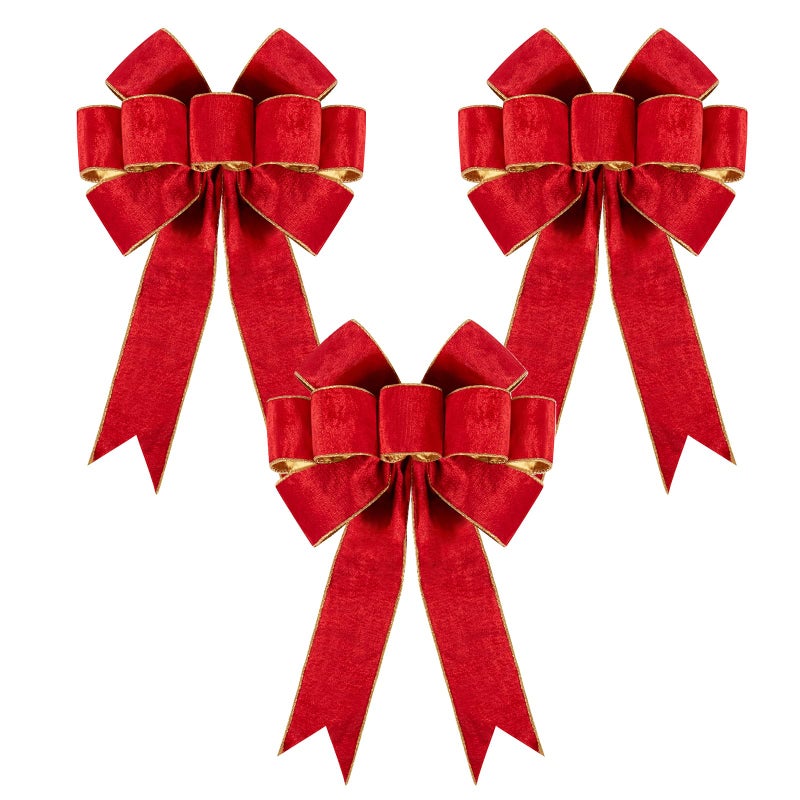 Utehilly 3pcs Large Christmas Bows Velvet Red Bows Holiday Red Christmas Bows Decorations for Wreath Velvet Bows Decor for Christmas Tree Topper Front Door Outdoor14  12 inch