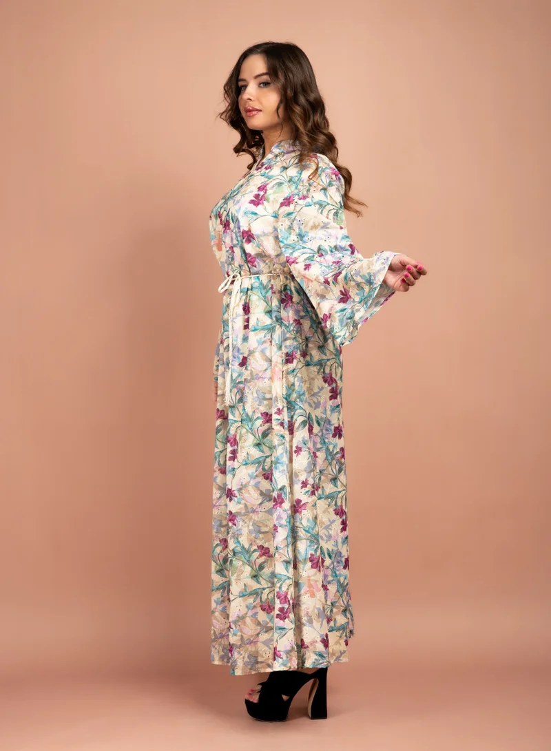 IKKXA Floral Printed Modern Jalabiya CJ1019 Multicolor Yellow