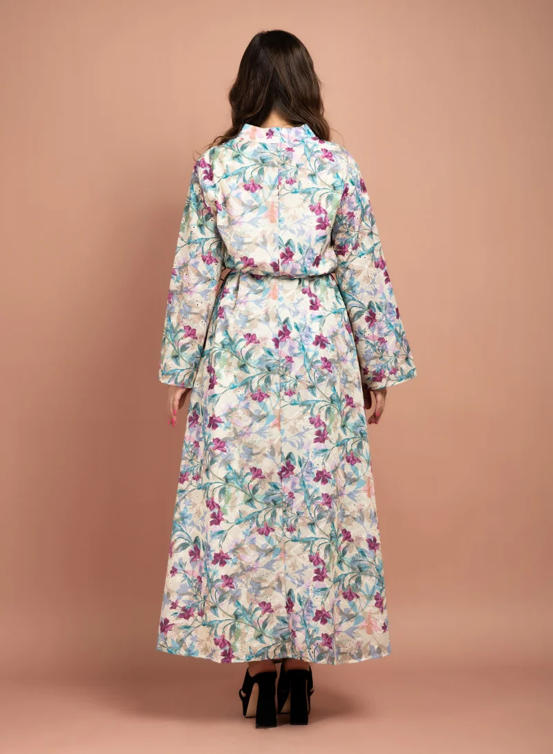 IKKXA Floral Printed Modern Jalabiya CJ1019 Multicolor Yellow