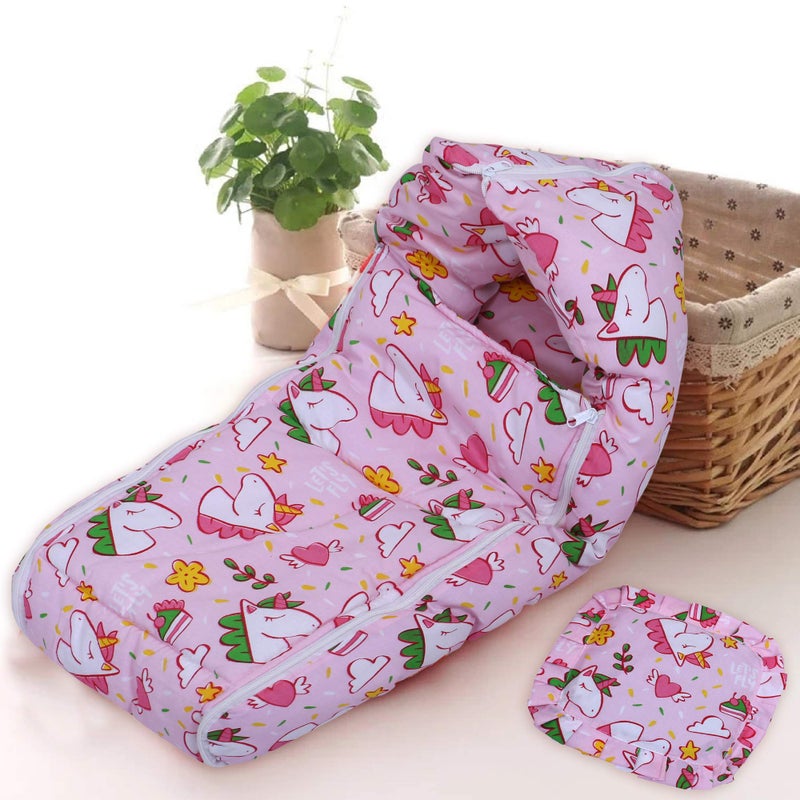 Nonibud Baby Cotton Sleeping Bed Cum Carrying Nest Bag with Mustard Seeds Rai Pillow # Large Size 77 Cms X 40 Cms # 0-9 Months- Baby Pink Unicorn Print - Image 4
