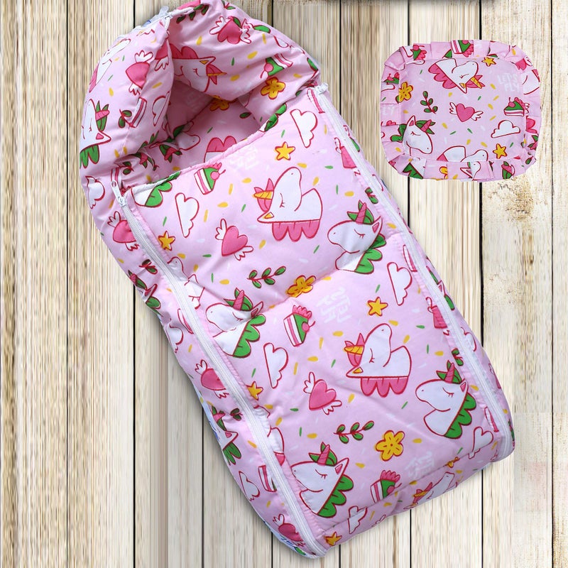 Nonibud Baby Cotton Sleeping Bed Cum Carrying Nest Bag with Mustard Seeds Rai Pillow # Large Size 77 Cms X 40 Cms # 0-9 Months- Baby Pink Unicorn Print - Image 5