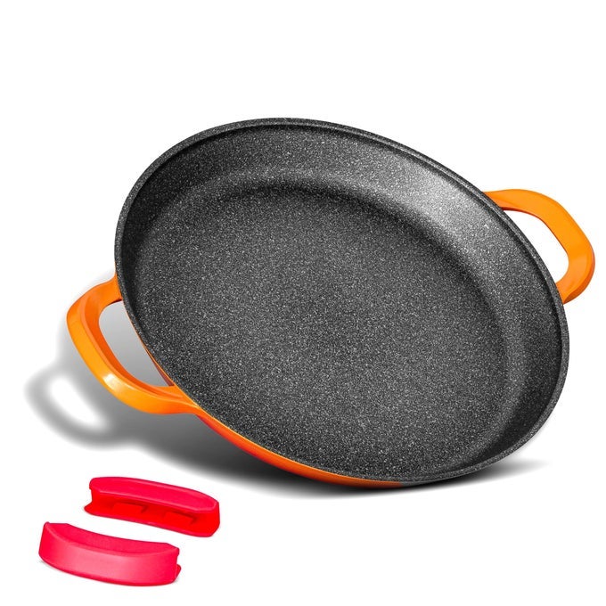 TRADITIONAL PAELLA PAN 40CM NONSTICK INDUCTION HEAVYDUTY ANTISCRATCH STAINLESS STEEL BASE PAELLAPAN FOR GAS ELECTRIC CERAMIC HOBS COOKWARE PAELLERA