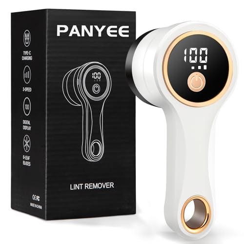 Rechargeable Fabric ShaverLint Remover with Digital DisplayElectric Portable Sweater Shaver Lint Shaver with 3 Speeds6 Leaf BladesRemove Pilling from ClothesFurniture Couch Sweater Blanket