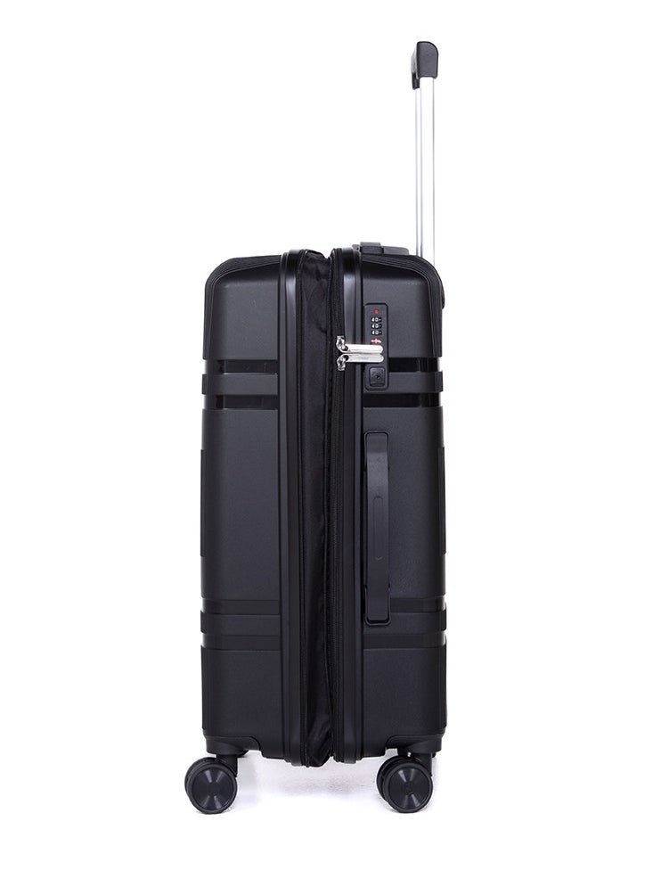 H.T H.T Luggage Bag Set of 3 Pcs, Hard Case Polypropylene (PP) Material, Matching Color Suitcases, 8x360 Degree Spinner Wheels, Expandable Trolley Bag, Telescopic Handle, TSA Lock, SKU HT6939 - Black  - Image 2