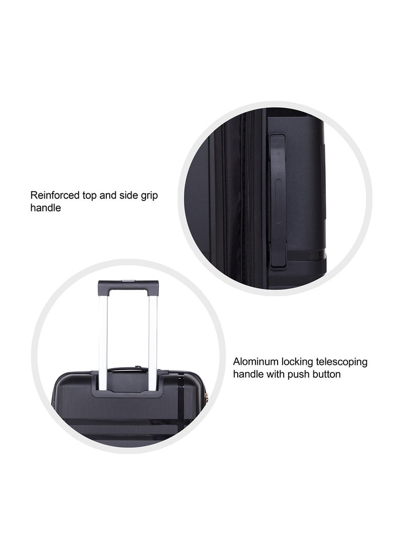 H.T H.T Luggage Bag Set of 3 Pcs, Hard Case Polypropylene (PP) Material, Matching Color Suitcases, 8x360 Degree Spinner Wheels, Expandable Trolley Bag, Telescopic Handle, TSA Lock, SKU HT6939 - Black  - Image 5