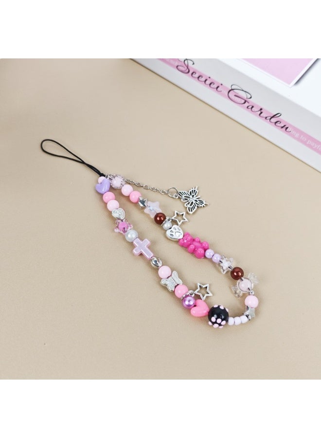 NIBEMINENT Beaded Phone Lanyard, Anti Lost Removable Wrist Strap, Cute Cartoon Bracelet Pendant, Phone Keychain Lanyard