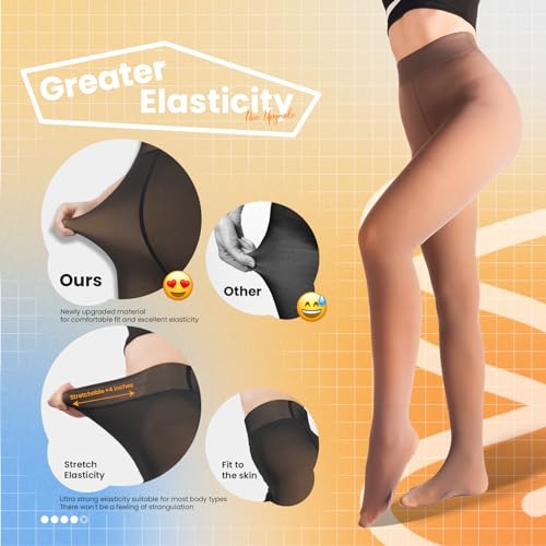 Caprilite 2 Pairs Women Fleece Lined Tights-Fake Translucent Leggings High Waist Pantyhose Sheer Thick Warm Tights For Women - Image 3