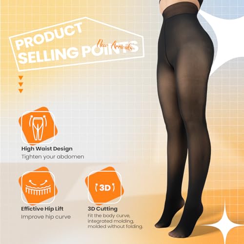 Caprilite 2 Pairs Women Fleece Lined Tights-Fake Translucent Leggings High Waist Pantyhose Sheer Thick Warm Tights For Women - Image 2