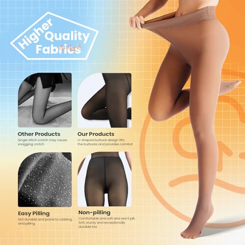 Caprilite 2 Pairs Women Fleece Lined Tights-Fake Translucent Leggings High Waist Pantyhose Sheer Thick Warm Tights For Women - Image 5