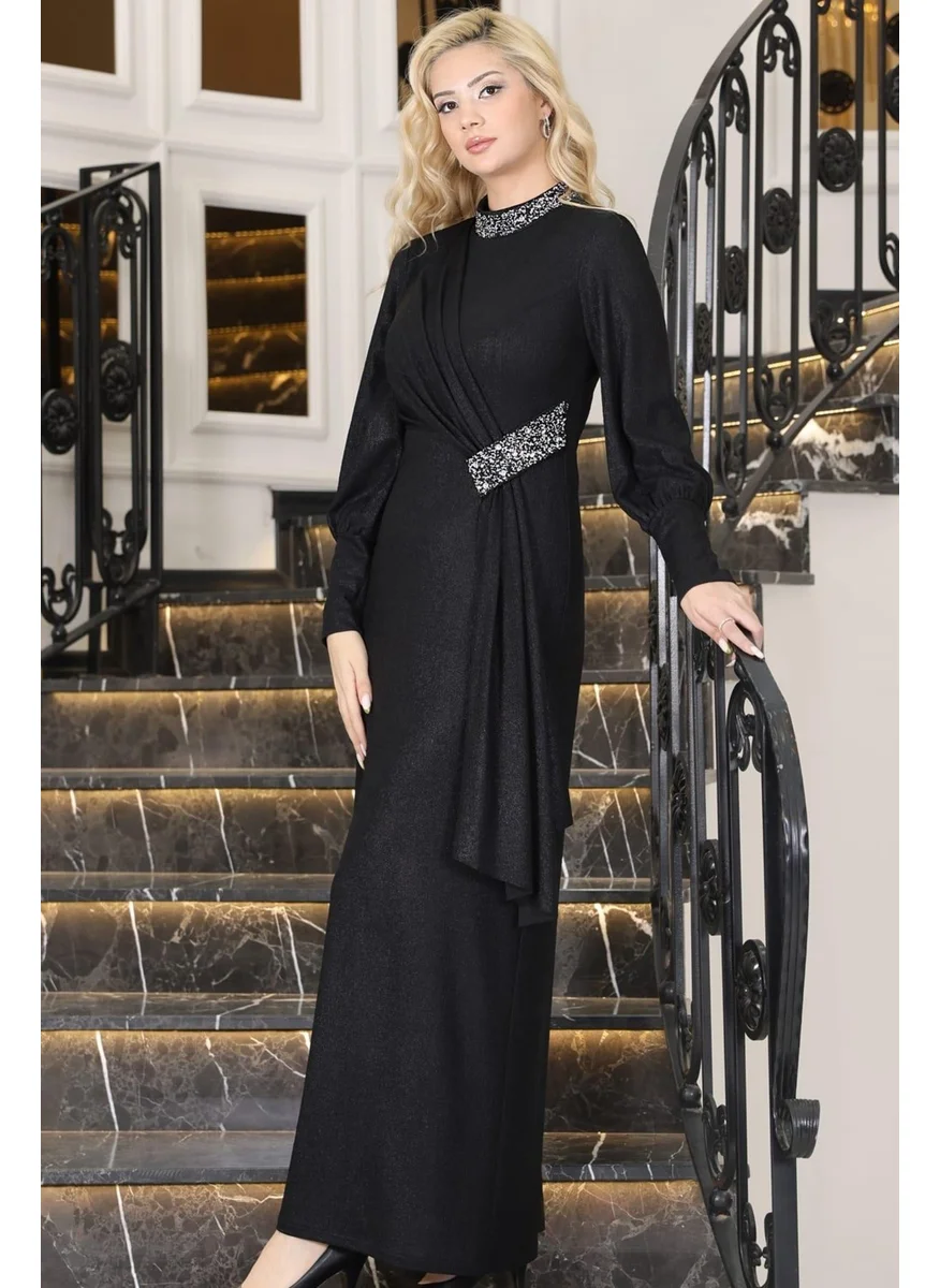 Esilanur Azalea Pendulum Stone Hijab Evening Dress Black
