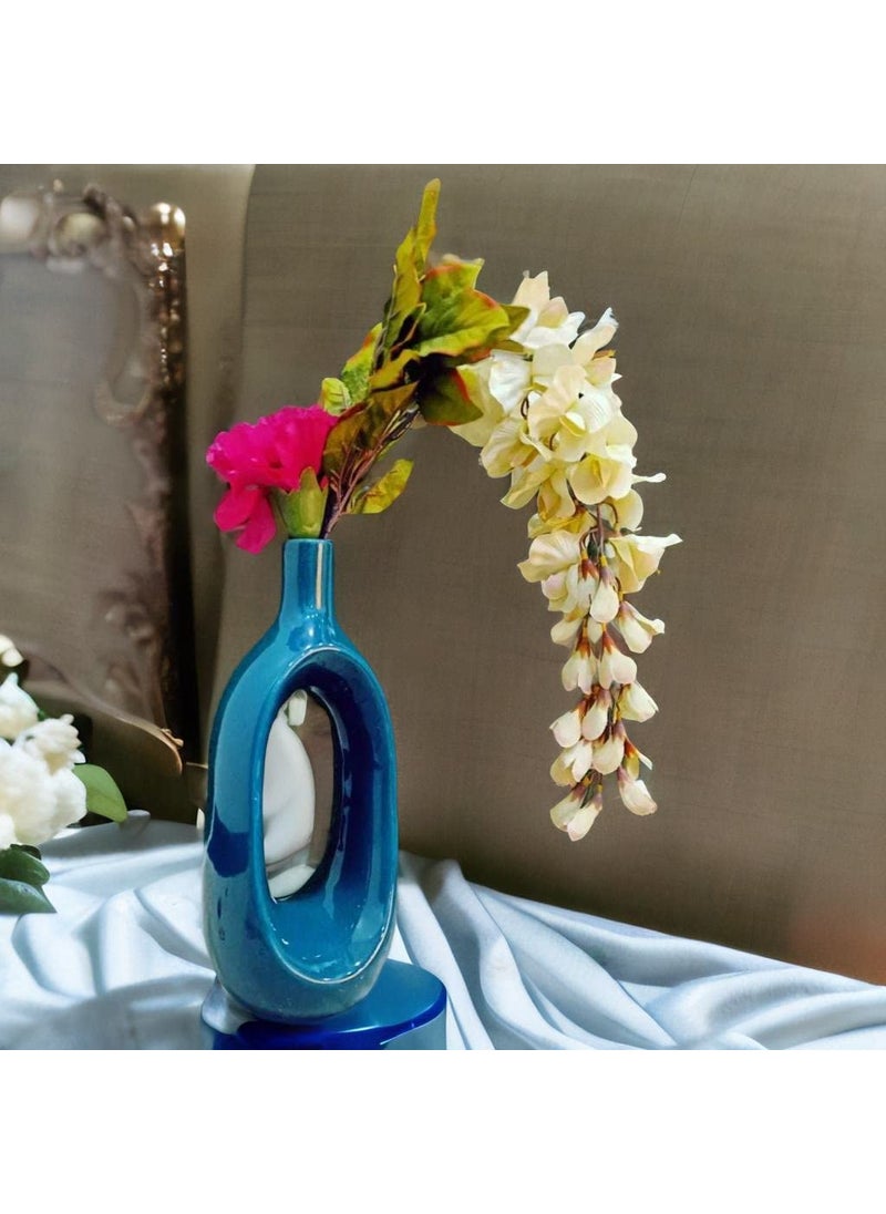 Caffeine Caffeine Ceramic Hnadmade Glossy Green Hollow Shape Vase for Home Decor (Set of 1)  - Image 2