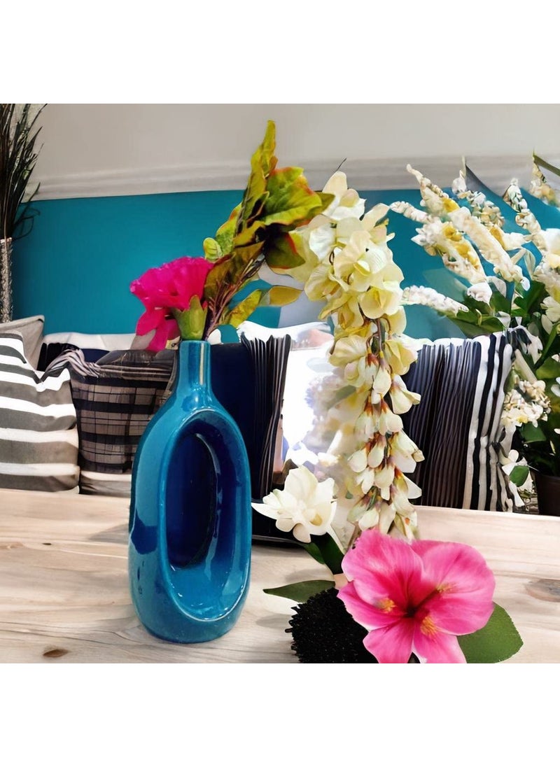 Caffeine Caffeine Ceramic Hnadmade Glossy Green Hollow Shape Vase for Home Decor (Set of 1)  - Image 4
