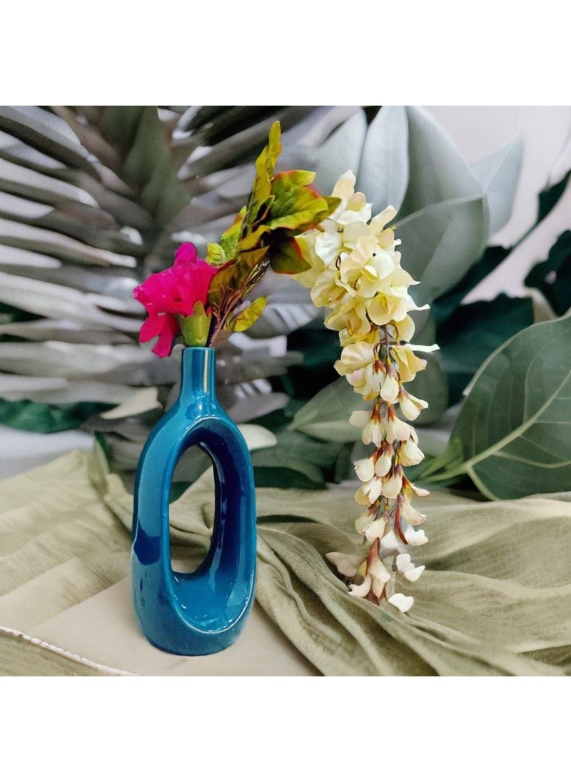 Caffeine Caffeine Ceramic Hnadmade Glossy Green Hollow Shape Vase for Home Decor (Set of 1)  - Image 3