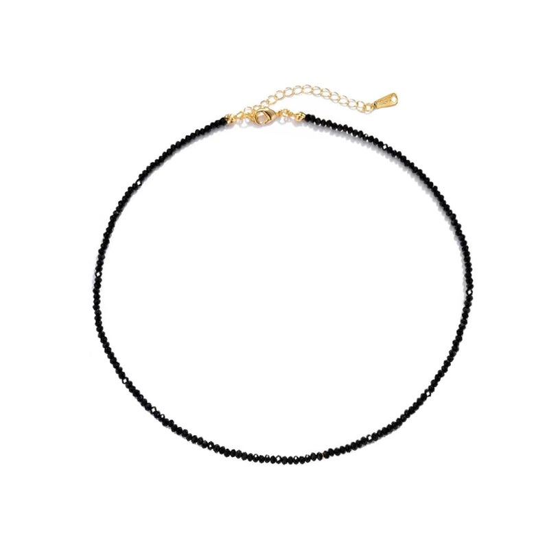 VOPIPO Dainty Black Spinel Beaded Choker Necklace for Women Trendy Natural Shiny 3mm Black Agate Crystal Stone Necklace 18k Gold Plated Chain Adjustable Cute Necklace Jewelry for Teen Girls Gifts - Image 1