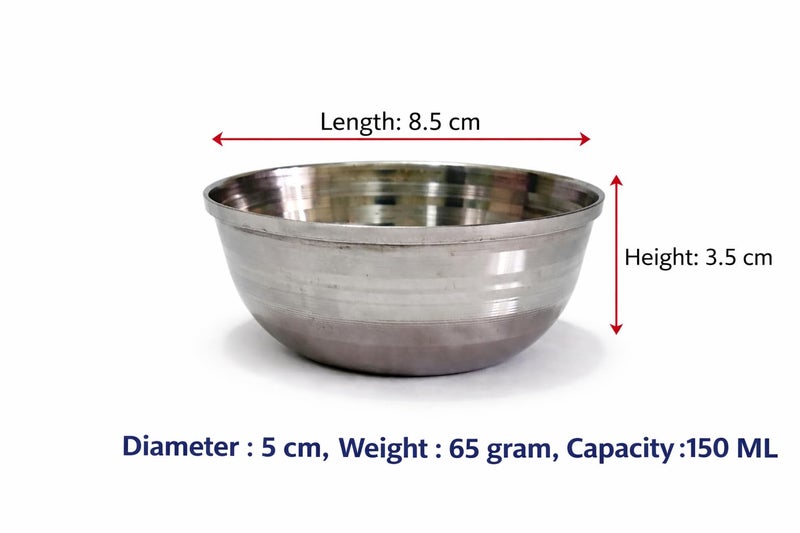 GS KITCHENWARE GS Heavy Gauge Stainless Steel Bowl Vati, Steel Bowl/Wati/Katori Set, 8.5 cm Dia, Set of 3, 150 ML, Silver. - Image 2