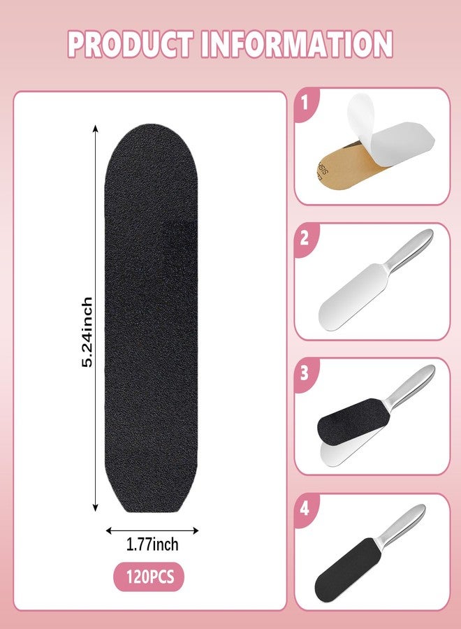 Flutesan 120 Pcs Stainless Steel Foot File Replacement Pads 180 Grit Pedicure Refill Pads Coarse Fine Pedicure File Refills Foot Rasp with Removable Glue for Callus Dead Skin, Black - Image 2