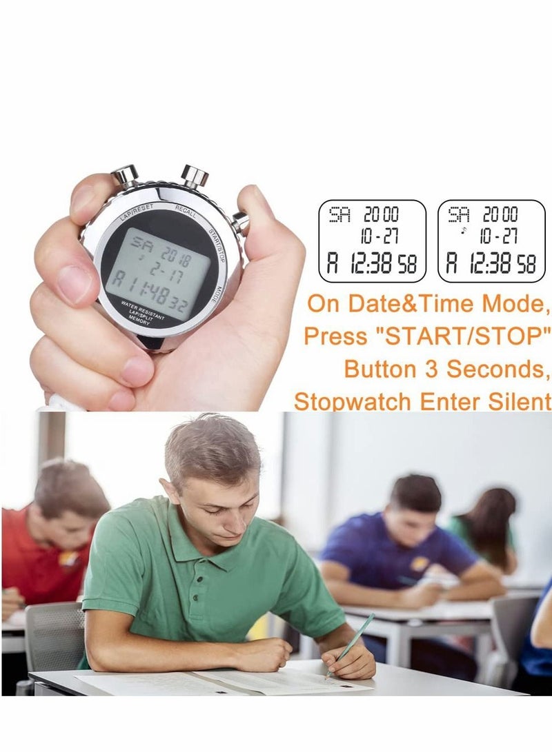 Y&D Sports Stopwatch Silent Timer Lap Split Digital Metal with Clock Calendar Alarm, 100 Memory  Large Display Lanyard Suit For Sports Coach Referee  Fitness Testing - Image 3