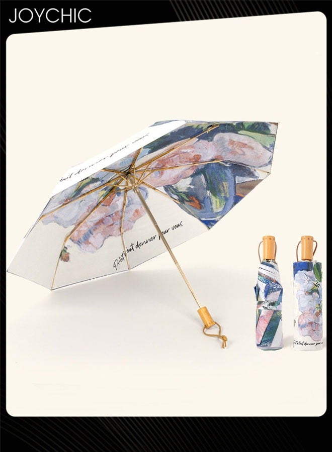 Joychic مظلة سفر مزودة بحماية من الأشعة فوق البنفسجية UPF 50+ مضادة للرياح ومقاومة للماء بطباعة زهور ثلاثية الطيات للنساء متعددة الألوان - Image 1