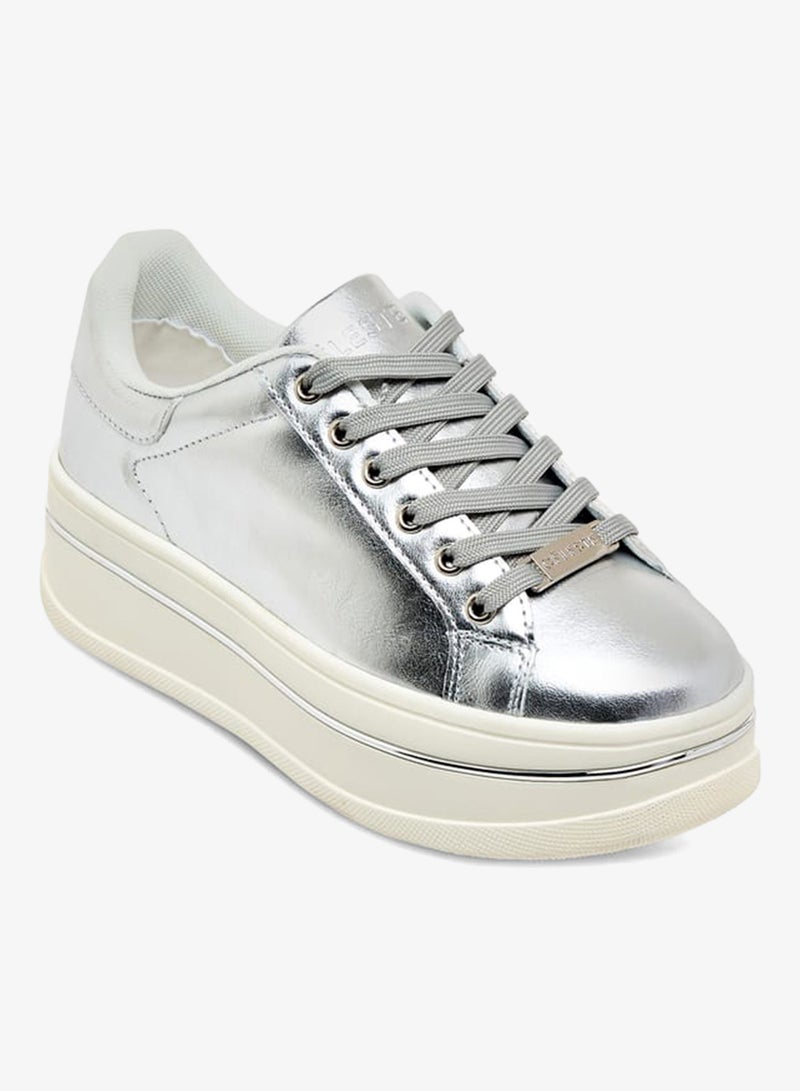 Celeste Women's Metallic Ankle Sneakers with Lace-Up Closure - Image 2