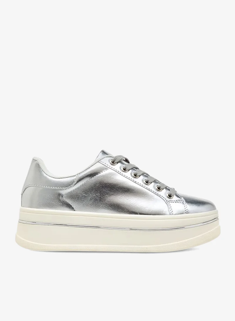Women's Metallic Ankle Sneakers with Lace-Up Closure