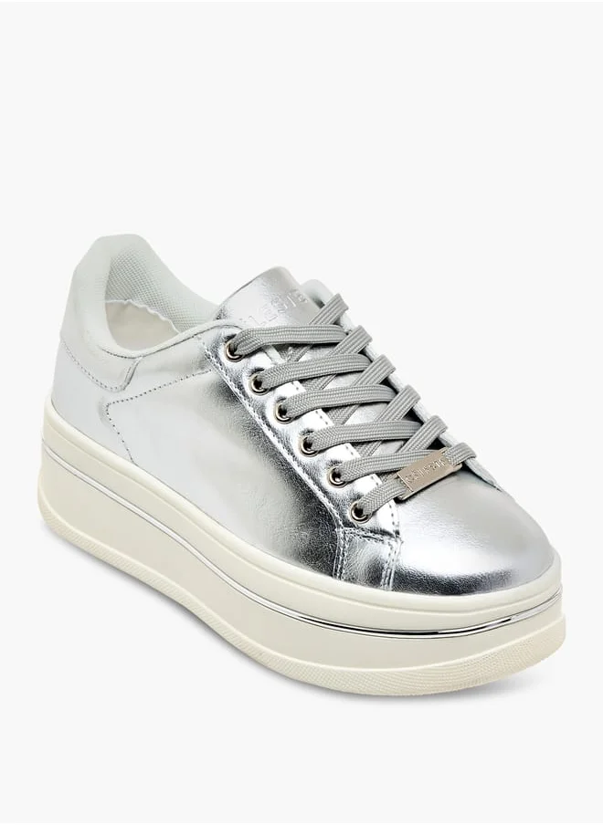 Celeste Women's Metallic Ankle Sneakers with Lace-Up Closure