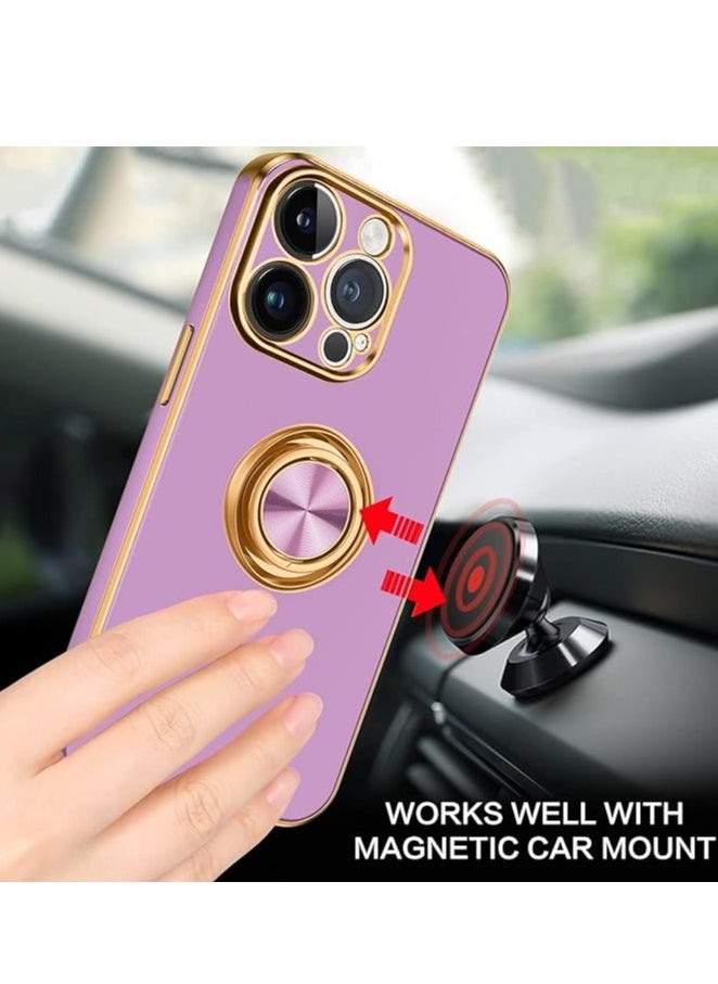 YoYoTech iPhone 15 Pro Soft Silicon Shockproof Luxury Gold Lining Case Rotatable Magnetic Ring Holder Kickstand Cover Full Camera Protection.(Light Purple)  - Image 2