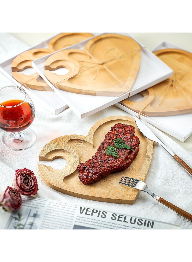 Heart-shaped bamboo tray with a creative side groove for placing tall glasses enhancing the overall style of the tray - Image 2