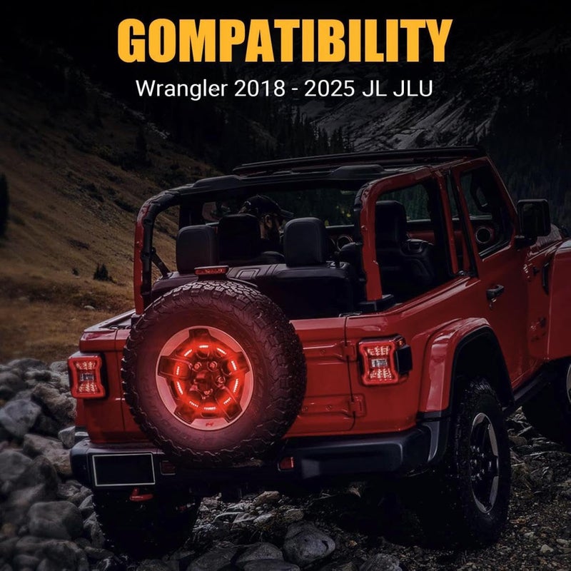 SUPAREE Plug and Play Spare Tire Brake Light Wheel 3rd Third Brake Light JL Spare Tire Light fits for Wrangler JL JLU 2018-2025 with Back Up Camera - Image 5