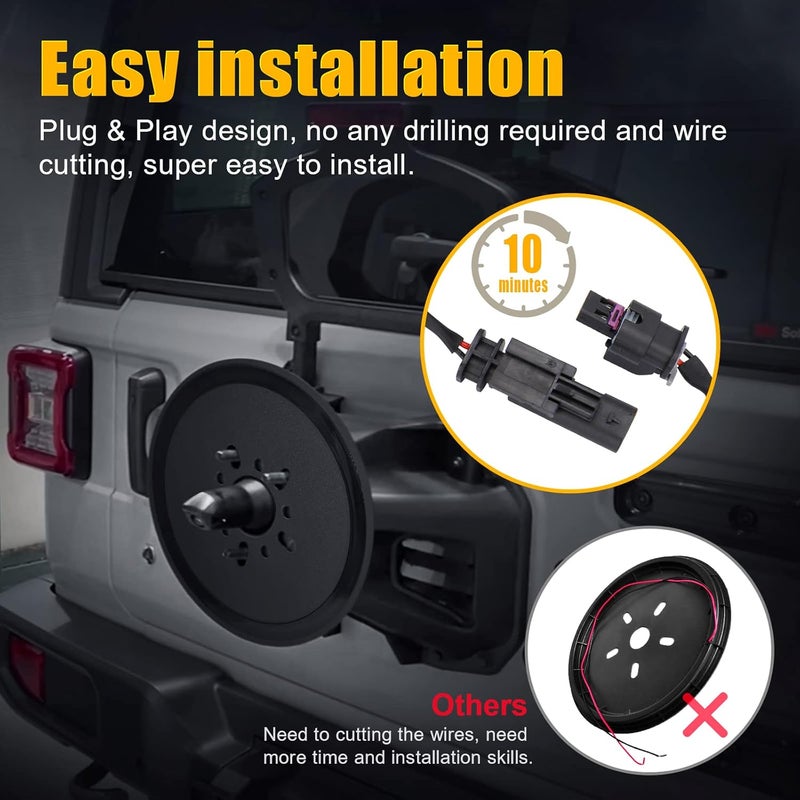 SUPAREE Plug and Play Spare Tire Brake Light Wheel 3rd Third Brake Light JL Spare Tire Light fits for Wrangler JL JLU 2018-2025 with Back Up Camera - Image 2