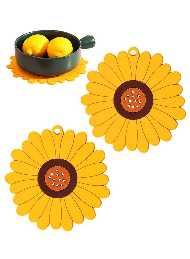 SUNBEET Sunflower Design Silicone Cup Mats for Table,Coasters for Drinks Non-Slip Cup,Coasters Soft Coaster for Tabletope Protection Sunflower Trivest Pads (10 CM) (Pack of 2) - Image 1