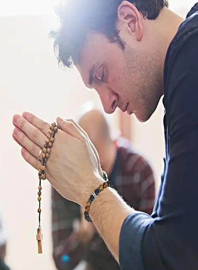 Flybar Christian men’s bracelet tiger eye cross jewelry religious beaded 8mm black bracelet men’s accessory (CM01 M Christian Men, M (6.6"-7.5")) - Image 3
