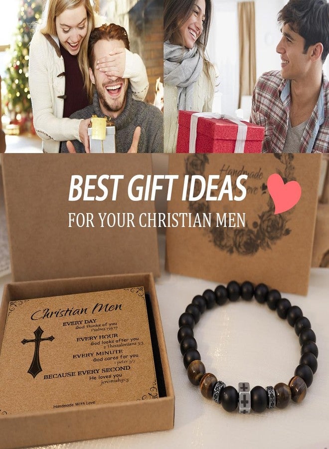 Flybar Christian men’s bracelet tiger eye cross jewelry religious beaded 8mm black bracelet men’s accessory (CM01 M Christian Men, M (6.6"-7.5")) - Image 5