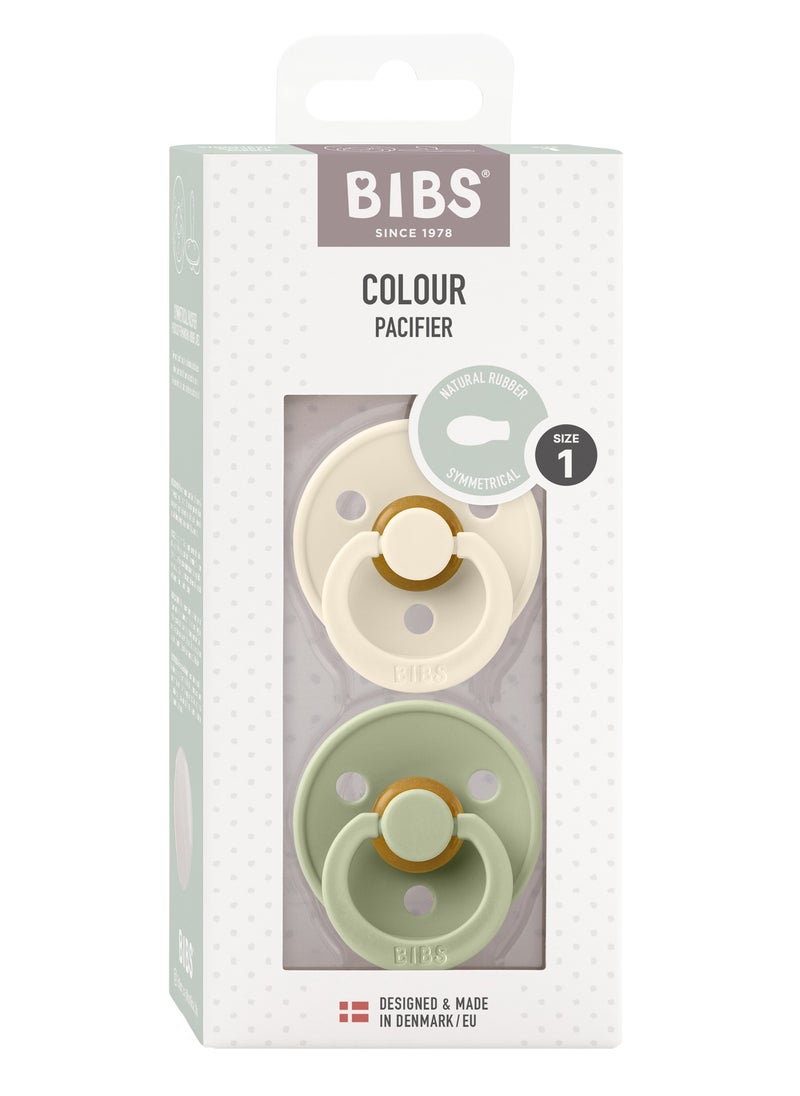 BIBS Pacifier Colour 2 PACK Latex Size 1 Symmetrical Ivory/Sage  - Image 1