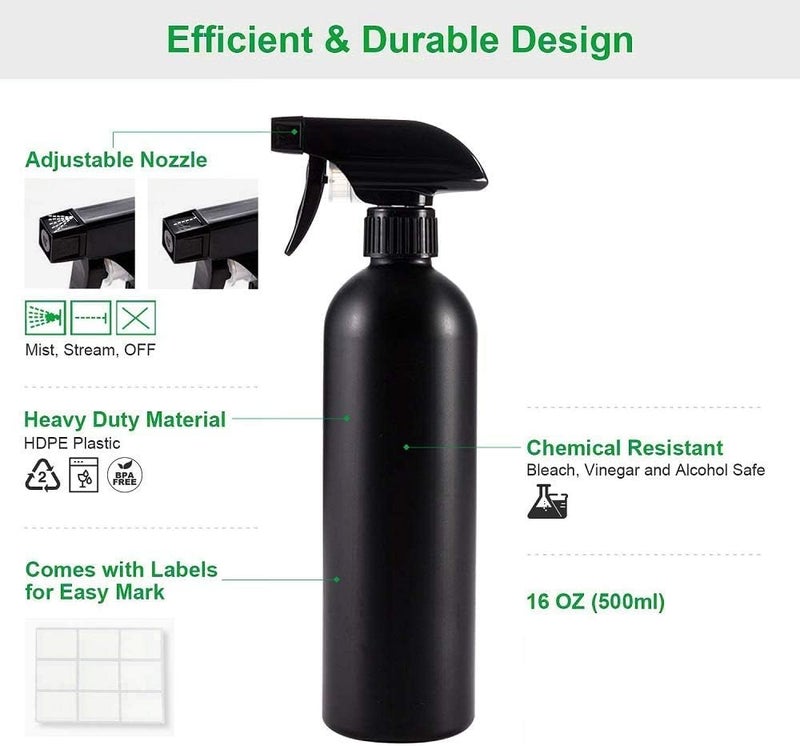 ELECDON 16 oz Plastic Spray Bottles, 4 Pack Heavy Duty Refillable Leak-Proof Sprayers, Opaque and Anti-Degradation for Cleaning Solutions, for Home Garden Plant Kitchen - Image 5