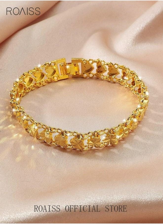 roaiss Heart Decor Chain Bracelet Cuff Bangle Jewelry Gift for Women Wife Golden  - Image 5